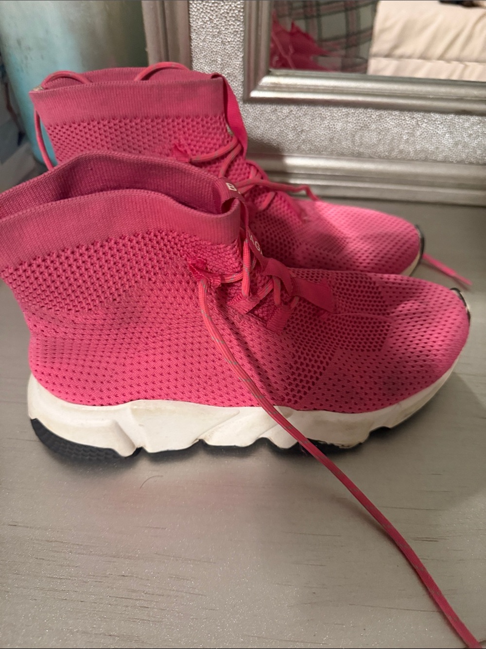 Kids Pink Knit High-Top Sneakers